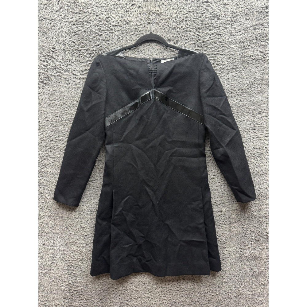 Courreges Paris 22211 Patent Trim Long Sleeve Mini Dress Black Womens Size 36